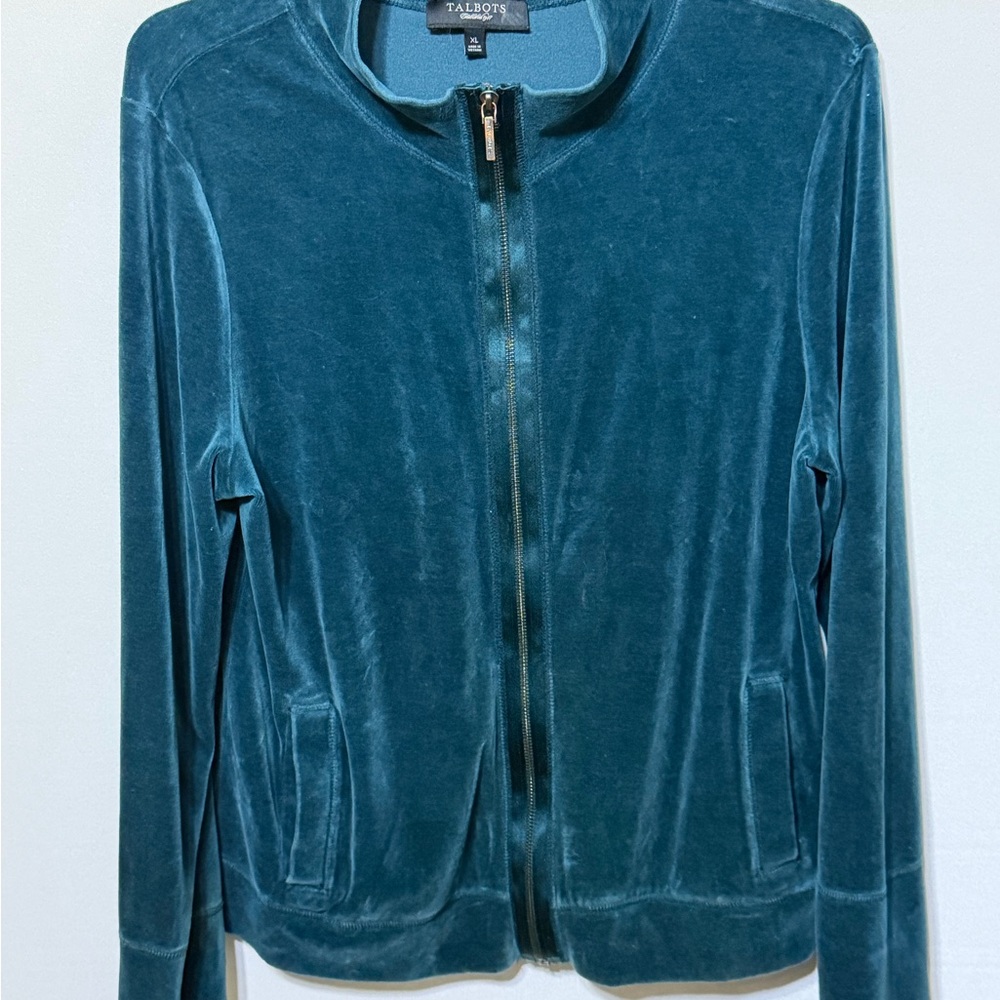 Talbots Teal Velvet Bomber Jacket